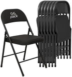 6 Pack Padded Folding Chairs, PU Leather Seat, 350 lb, Black in Black