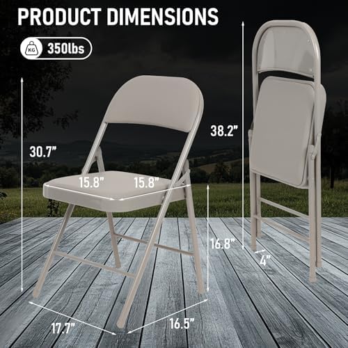 6 Pack Padded Folding Chairs, PU Leather Seat, 350 lb, Grey in Grey, alternate view 2
