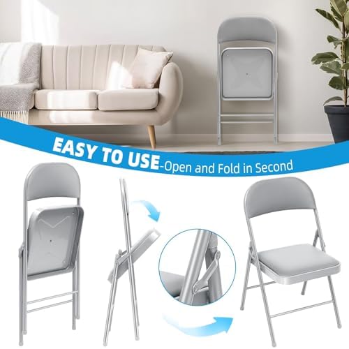 6 Pack Padded Folding Chairs, PU Leather Seat, 350 lb, Grey in Grey, alternate view 4