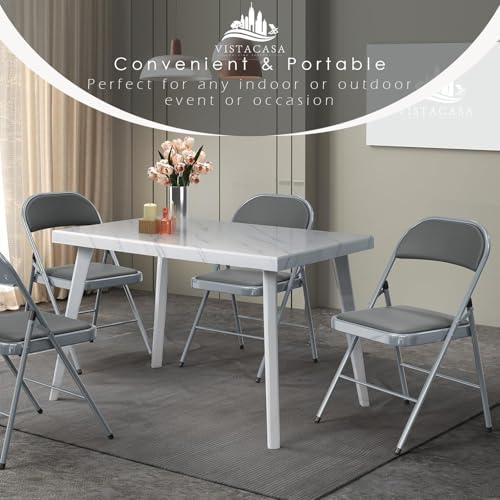 6 Pack Padded Folding Chairs, PU Leather Seat, 350 lb, Grey in Grey, alternate view 6