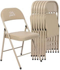 6 Pack Padded Folding Chairs, PU Leather Seat, 350 lb, Khaki in Khaki
