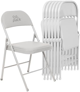 6 Pack Padded Folding Chairs, PU Leather Seat, 350 lb, White in White