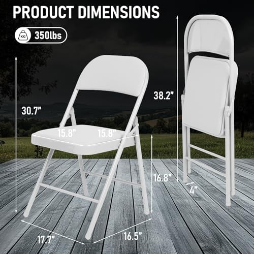 6 Pack Padded Folding Chairs, PU Leather Seat, 350 lb, White in White, alternate view 2