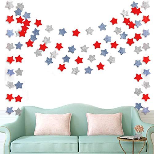 6 Pack Patriotic Star Streamers Garland Red White Blue Bunting Banner Paper Hanging Decorations for 4th of July, alternate