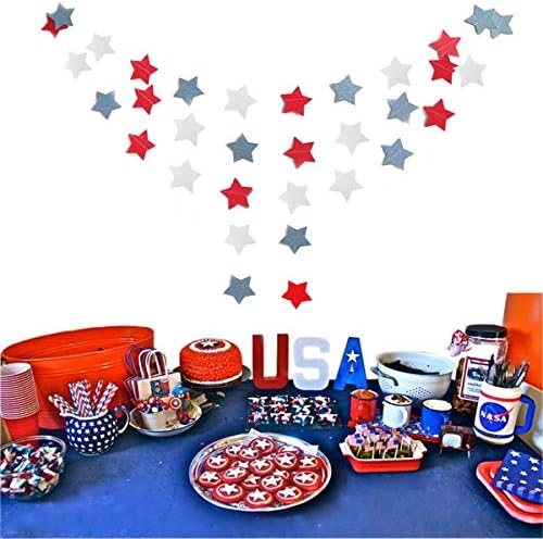 6 Pack Patriotic Star Streamers Garland Red White Blue Bunting Banner Paper Hanging Decorations for 4th of July, alternate