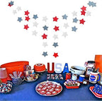 6 Pack Patriotic Star Streamers Garland Red White Blue Bunting Banner Paper Hanging Decorations for 4th of July, alternate