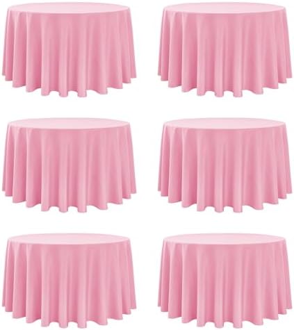 6-Pack Pink Round Tablecloths, 120 in, for 5-6 Ft Round Tables in Pink