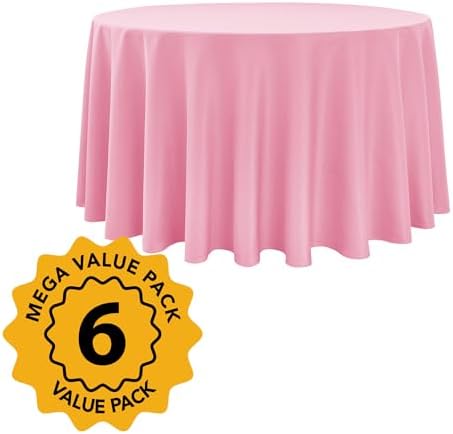 6-Pack Pink Round Tablecloths, 120 in, for 5-6 Ft Round Tables in Pink, alternate view 2