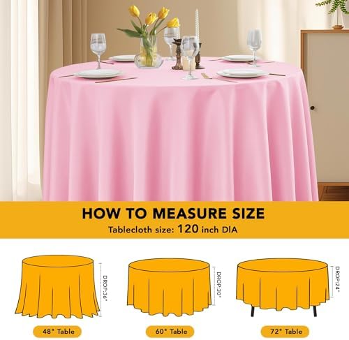 6-Pack Pink Round Tablecloths, 120 in, for 5-6 Ft Round Tables in Pink, alternate view 6