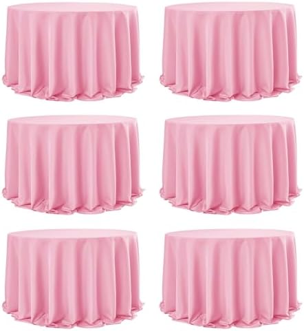 6-Pack Pink Round Tablecloths, 132 in, for 6-8 Ft Round Tables