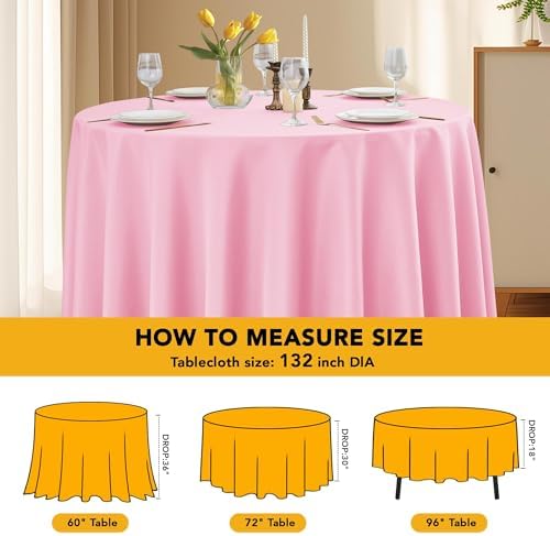 6-Pack Pink Round Tablecloths, 132 in, for 6-8 Ft Round Tables, alternate view 6