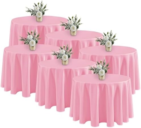 6 Pack Pink Tablecloths 120 Inch Round for 48"-96" Tables in Pink