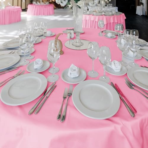 6 Pack Pink Tablecloths 120 Inch Round for 48"-96" Tables in Pink, alternate view 2