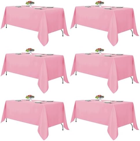6 Pack Pink Tablecloths 70x108 Inch for 6 Foot Rectangle Tables in 70x108 Inch in Pink