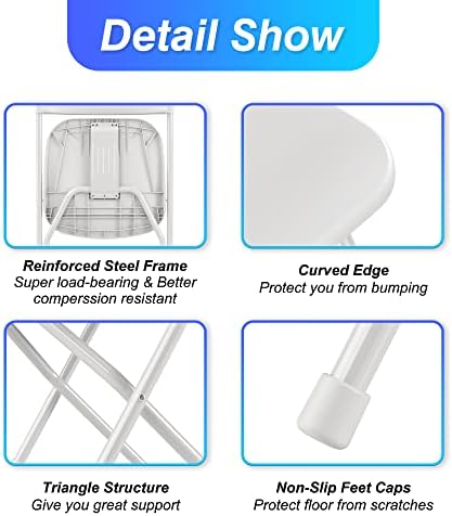 6 Pack Plastic Folding Chair, 300lb Capacity, Portable Commercial Chair Seat with Steel Frame for Office Wedding, alternate
