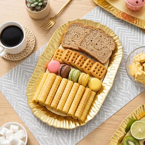 6 Pack Plastic Serving Tray, Gold Serving Platter Set, Reusable Party Snack Serving Tray, Decorative Food, alternate view 2
