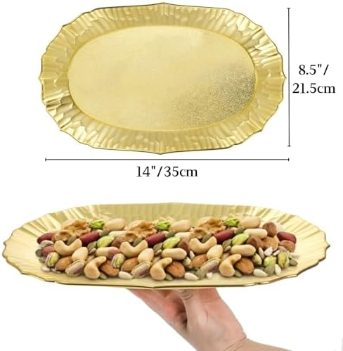 6 Pack Plastic Serving Tray, Gold Serving Platter Set, Reusable Party Snack Serving Tray, Decorative Food, alternate view 3