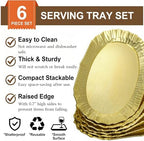 6 Pack Plastic Serving Tray, Gold Serving Platter Set, Reusable Party Snack Serving Tray, Decorative Food, alternate view 4