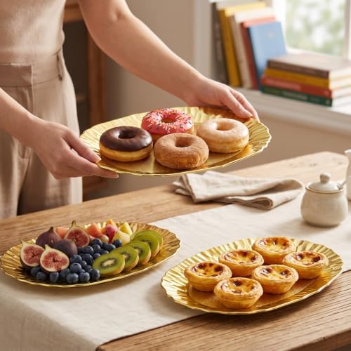 6 Pack Plastic Serving Tray, Gold Serving Platter Set, Reusable Party Snack Serving Tray, Decorative Food, alternate view 5