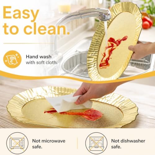 6 Pack Plastic Serving Tray, Gold Serving Platter Set, Reusable Party Snack Serving Tray, Decorative Food, alternate view 6