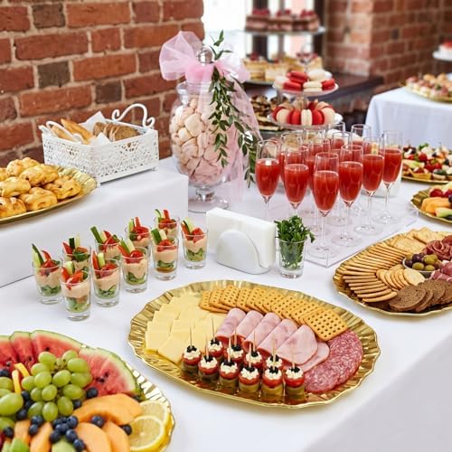 6 Pack Plastic Serving Tray, Gold Serving Platter Set, Reusable Party Snack Serving Tray, Decorative Food, alternate view 7
