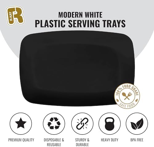 6 Pack Plastic Serving Trays - 12.75 x 8.25, Party Platters - Black in Large in Black, alternate view 5