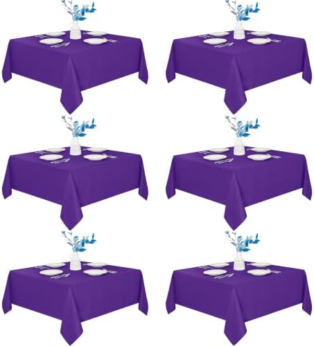 6 Pack Purple Square Tablecloths 70x70 Inch for 2-4 Ft Tables in 70x70 Inch in Purple
