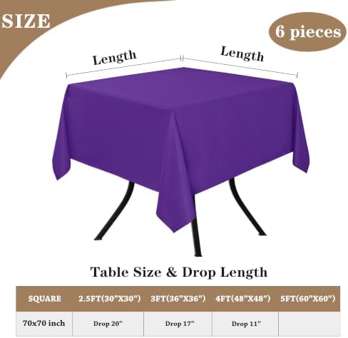 6 Pack Purple Square Tablecloths 70x70 Inch for 2-4 Ft Tables in 70x70 Inch in Purple, alternate view 5