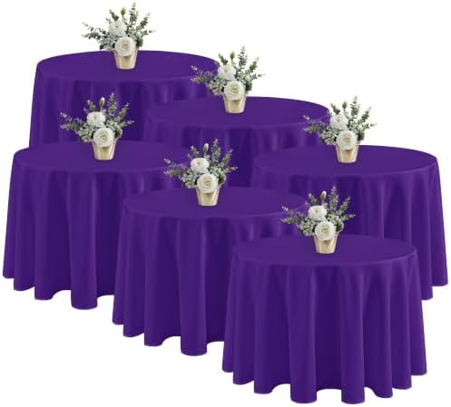 6 Pack Purple Tablecloths 90 Inch Round for 36"-72" Tables in Purple