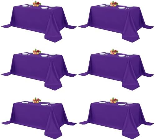 6 Pack Purple Tablecloths 90x132 Inch for 6 Foot Rectangle Tables in 90x132 Inch in Purple