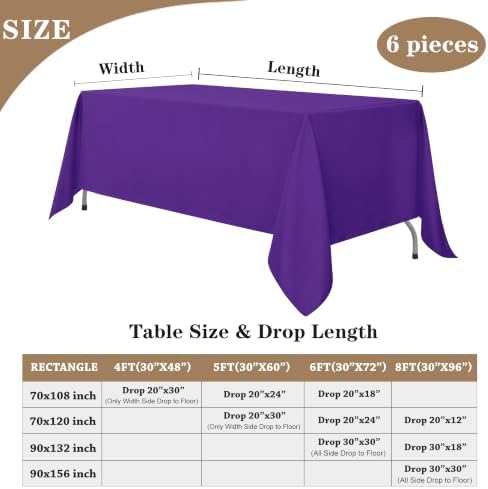 6 Pack Purple Tablecloths 90x132 Inch for 6 Foot Rectangle Tables in 90x132 Inch in Purple, alternate view 5
