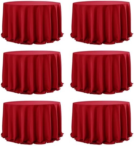 6-Pack Red Round Tablecloths, 132 in, for 6-8 Ft Round Tables