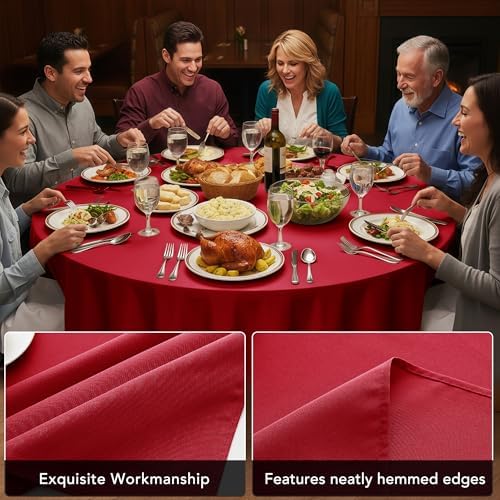 6-Pack Red Round Tablecloths, 132 in, for 6-8 Ft Round Tables, alternate view 4
