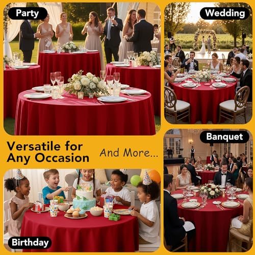 6-Pack Red Round Tablecloths, 132 in, for 6-8 Ft Round Tables, alternate view 5