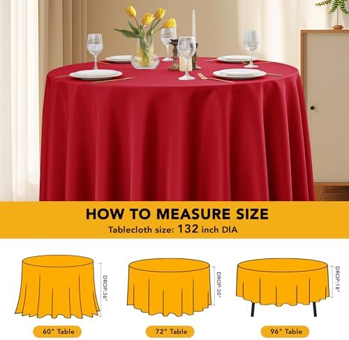 6-Pack Red Round Tablecloths, 132 in, for 6-8 Ft Round Tables, alternate view 6