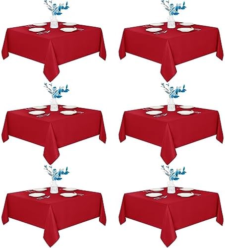 6 Pack Red Square Tablecloths 70x70 Inch for 2-4 Ft Tables in 70x70 Inch in Red