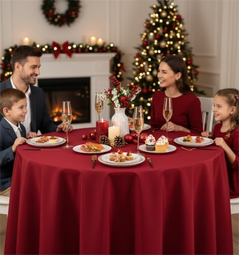 6 Pack Red Tablecloths 108 Inch Round for 36"-84" Tables in Red, alternate view 2