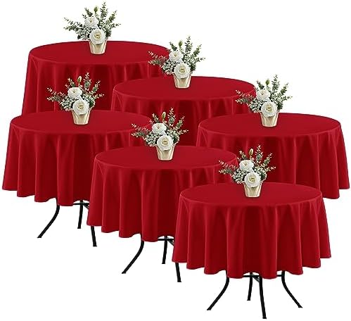 6 Pack Red Tablecloths 70 Inch Round for 36"-48" Tables in Red