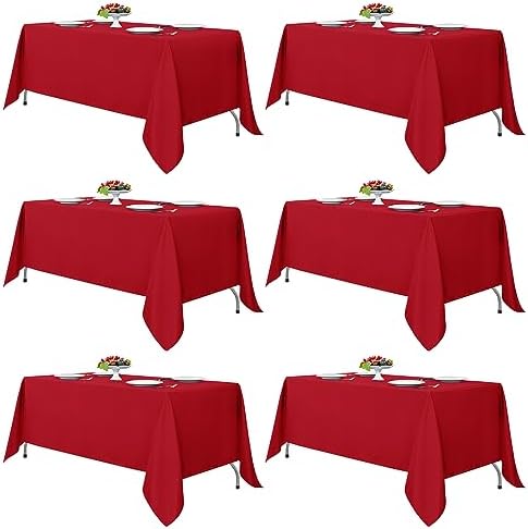 6 Pack Red Tablecloths 70x120 Inch for 6-8 Ft Rectangle Tables in 70x120 Inch in Red