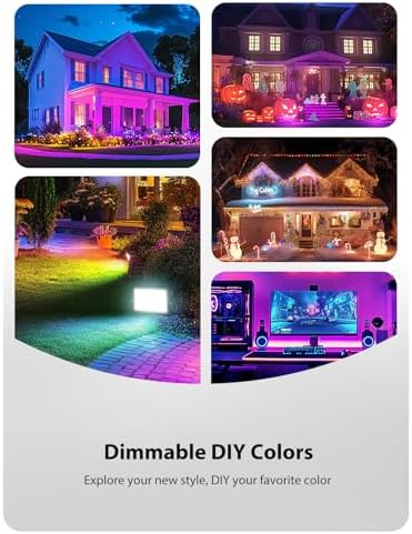 6 Pack RGB LED Flood Light Outdoor, 70W Color Changing Uplights with Remote, 2700K Warm White IP66 Stage, alternate view 6