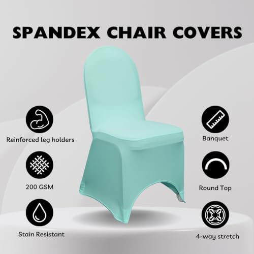 6 Pack Robin Egg Stretch Spandex Banquet Chair Covers - Wedding Slip Premium Quality Cover in Robin Egg, alternate view 3