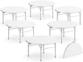 6 Pack Round Plastic Bi-Fold Folding Table, 60 Inch, Granite White, Alloy Steel Frame for Banquets, Catering