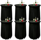 6 Pack Round Spandex Cocktail Table Tablecloth with Skirts, 32 x 43 Inch Black Spandex High Top Cocktail Table