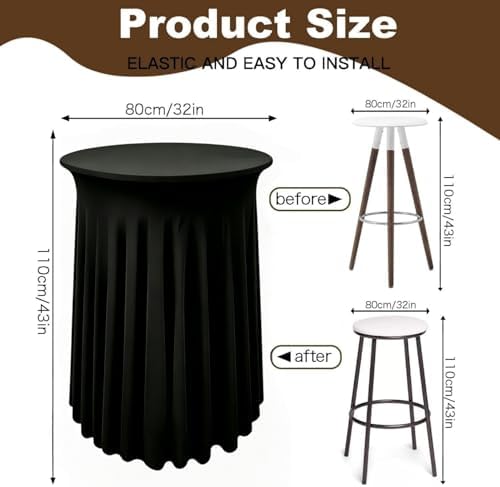6 Pack Round Spandex Cocktail Table Tablecloth with Skirts, 32 x 43 Inch Black Spandex High Top Cocktail Table, alternate
