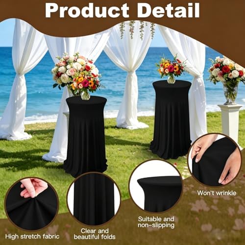 6 Pack Round Spandex Cocktail Table Tablecloth with Skirts, 32 x 43 Inch Black Spandex High Top Cocktail Table, alternate