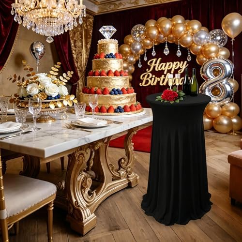 6 Pack Round Spandex Cocktail Table Tablecloth with Skirts, 32 x 43 Inch Black Spandex High Top Cocktail Table, alternate