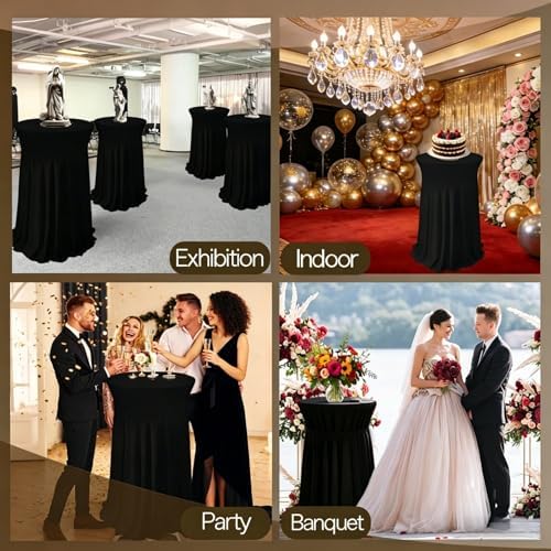 6 Pack Round Spandex Cocktail Table Tablecloth with Skirts, 32 x 43 Inch Black Spandex High Top Cocktail Table, alternate