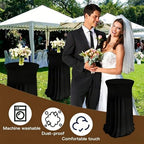 6 Pack Round Spandex Cocktail Table Tablecloth with Skirts, 32 x 43 Inch Black Spandex High Top Cocktail Table, alternate