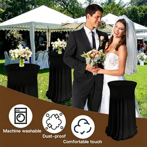 6 Pack Round Spandex Cocktail Table Tablecloth with Skirts, 32 x 43 Inch Black Spandex High Top Cocktail Table, alternate