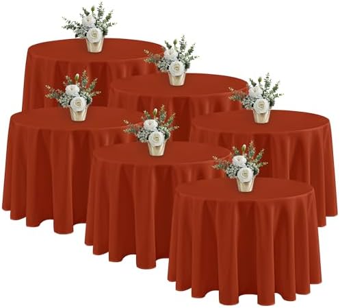 6 Pack Rust Tablecloths 120 Inch Round for 48"-96" Tables in Rust